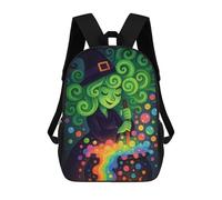 sinyumoney 3D Printed Children's 17inch Backpack Witch Stirring Rainbow Cauldron Travel Lightweight School Bag Fashion Backpack for Kids School Students