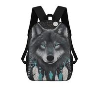 sinyumoney 3D Printed Children's 17inch Backpack Wolf Dreamcatcher Wall Art Print Travel Lightweight School Bag Fashion Backpack for Kids School Students