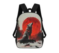 sinyumoney 3D Printed Children's 17inch Backpack Wolf Howling at Red Moon Travel Lightweight School Bag Fashion Backpack for Kids School Students