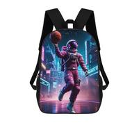 sinyumoney 3D Printed Children's 17inch Basketball Neon Astronaut School Backpack High Capacity Travel Book School Bags for Boys Elementary And Middle School Students