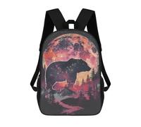 sinyumoney 3D Printed Children's 17inch Bear Silhouette Galaxy School Backpack High Capacity Travel Book School Bags for Boys Elementary And Middle School Students