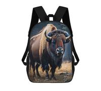 sinyumoney 3D Printed Children's 17inch Bison in Forest School Backpack High Capacity Travel Book School Bags for Boys Elementary And Middle School Students
