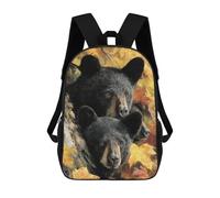 sinyumoney 3D Printed Children's 17inch Black Bear Cubs in Autumn Leaves School Backpack High Capacity Travel Book School Bags for Boys Elementary And Middle School Students