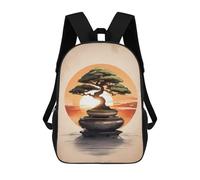 sinyumoney 3D Printed Children's 17inch Bonsai Sunset School Backpack High Capacity Travel Book School Bags for Boys Elementary And Middle School Students