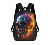 sinyumoney 3D Printed Children's 17inch Burning Color Skull School Backpack High Capacity Travel Book School Bags for Boys Elementary And Middle School Students