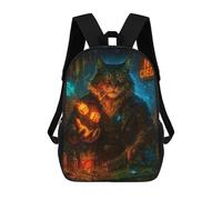 sinyumoney 3D Printed Children's 17inch Cat Bartender Gambler in A Bar School Backpack High Capacity Travel Book School Bags for Boys Elementary And Middle School Students