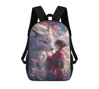sinyumoney 3D Printed Children's 17inch Cherry Blossom Fantasy Woman with Wolf School Backpack High Capacity Travel Book School Bags for Boys Elementary And Middle School Students