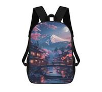 sinyumoney 3D Printed Children's 17inch Cherry Blossom Moonlit Village Scene School Backpack High Capacity Travel Book School Bags for Boys Elementary And Middle School Students