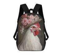 sinyumoney 3D Printed Children's 17inch Chicken in A Hat School Backpack High Capacity Travel Book School Bags for Boys Elementary And Middle School Students