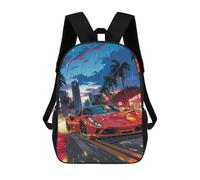 sinyumoney 3D Printed Children's 17inch City Lights & Speed School Backpack High Capacity Travel Book School Bags for Boys Elementary And Middle School Students