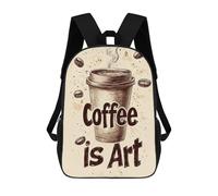 sinyumoney 3D Printed Children's 17inch Coffee Is Art Illustration School Backpack High Capacity Travel Book School Bags for Boys Elementary And Middle School Students