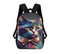 sinyumoney 3D Printed Children's 17inch Colorful Cat Art Print-3 School Backpack High Capacity Travel Book School Bags for Boys Elementary And Middle School Students