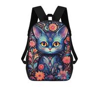 sinyumoney 3D Printed Children's 17inch Colorful Floral Cat Art Print School Backpack High Capacity Travel Book School Bags for Boys Elementary And Middle School Students