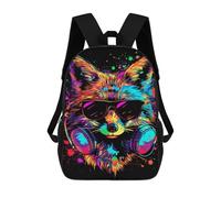 sinyumoney 3D Printed Children's 17inch Colorful Fox Headphones Sunglasses Art Print School Backpack High Capacity Travel Book School Bags for Boys Elementary And Middle School Students