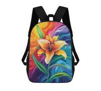 sinyumoney 3D Printed Children's 17inch Colorful Lily Art Print-2 School Backpack High Capacity Travel Book School Bags for Boys Elementary And Middle School Students
