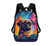 sinyumoney 3D Printed Children's 17inch Colorful Pug in Space -3 School Backpack High Capacity Travel Book School Bags for Boys Elementary And Middle School Students