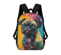 sinyumoney 3D Printed Children's 17inch Colorful Pug Painting Artwork School Backpack High Capacity Travel Book School Bags for Boys Elementary And Middle School Students