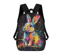 sinyumoney 3D Printed Children's 17inch Colorful Rabbit Splash Art School Backpack High Capacity Travel Book School Bags for Boys Elementary And Middle School Students