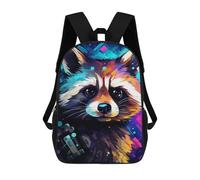 sinyumoney 3D Printed Children's 17inch Colorful Raccoon Art Print-1 School Backpack High Capacity Travel Book School Bags for Boys Elementary And Middle School Students
