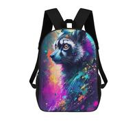 sinyumoney 3D Printed Children's 17inch Colorful Raccoon Art Print-2 School Backpack High Capacity Travel Book School Bags for Boys Elementary And Middle School Students