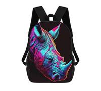 sinyumoney 3D Printed Children's 17inch Colorful Rhino Portrait on Black Background School Backpack High Capacity Travel Book School Bags for Boys Elementary And Middle School Students