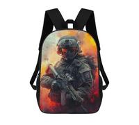 sinyumoney 3D Printed Children's 17inch Combat Soldier with Rifle School Backpack High Capacity Travel Book School Bags for Boys Elementary And Middle School Students