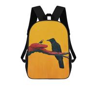 sinyumoney 3D Printed Children's 17inch Crow And Small Bird School Backpack High Capacity Travel Book School Bags for Boys Elementary And Middle School Students