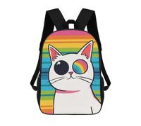 sinyumoney 3D Printed Children's 17inch Cute Rainbow Cartoon Cat School Backpack High Capacity Travel Book School Bags for Boys Elementary And Middle School Students