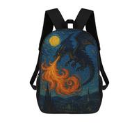 sinyumoney 3D Printed Children's 17inch Dragon Fire Starry Night Painting School Backpack High Capacity Travel Book School Bags for Boys Elementary And Middle School Students