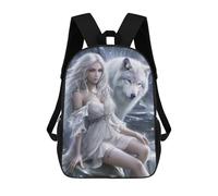 sinyumoney 3D Printed Children's 17inch Enchanted Winter Fairy with Wolf School Backpack High Capacity Travel Book School Bags for Boys Elementary And Middle School Students