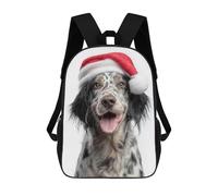 sinyumoney 3D Printed Children's 17inch English Setter Dog with Santa Hat School Backpack High Capacity Travel Book School Bags for Boys Elementary And Middle School Students