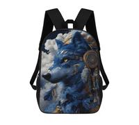 sinyumoney 3D Printed Children's 17inch Ethereal Blue Wolf Artwork School Backpack High Capacity Travel Book School Bags for Boys Elementary And Middle School Students