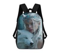sinyumoney 3D Printed Children's 17inch Ethereal Fantasy Wolf Queen School Backpack High Capacity Travel Book School Bags for Boys Elementary And Middle School Students