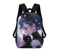 sinyumoney 3D Printed Children's 17inch Fantasy Gothic Cat Lady School Backpack High Capacity Travel Book School Bags for Boys Elementary And Middle School Students