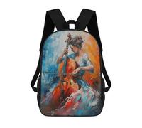 sinyumoney 3D Printed Children's 17inch Female Cello Player School Backpack High Capacity Travel Book School Bags for Boys Elementary And Middle School Students