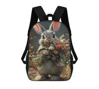 sinyumoney 3D Printed Children's 17inch Floral Bunny Bouquet School Backpack High Capacity Travel Book School Bags for Boys Elementary And Middle School Students