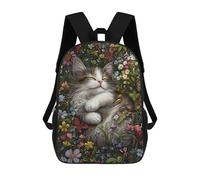 sinyumoney 3D Printed Children's 17inch Floral Cat Nap Scene School Backpack High Capacity Travel Book School Bags for Boys Elementary And Middle School Students