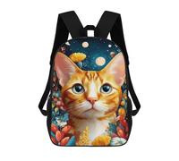 sinyumoney 3D Printed Children's 17inch Floral Night Cat Art Print School Backpack High Capacity Travel Book School Bags for Boys Elementary And Middle School Students