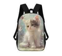 sinyumoney 3D Printed Children's 17inch Fluffy Kitten with Butterflies School Backpack High Capacity Travel Book School Bags for Boys Elementary And Middle School Students