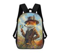 sinyumoney 3D Printed Children's 17inch Fox Detective School Backpack High Capacity Travel Book School Bags for Boys Elementary And Middle School Students