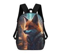 sinyumoney 3D Printed Children's 17inch Fox Futuristic School Backpack High Capacity Travel Book School Bags for Boys Elementary And Middle School Students