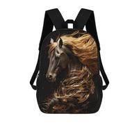 sinyumoney 3D Printed Children's 17inch Friesian Golden Horse School Backpack High Capacity Travel Book School Bags for Boys Elementary And Middle School Students