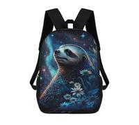 sinyumoney 3D Printed Children's 17inch Galactic Sloth with Flowers -3 School Backpack High Capacity Travel Book School Bags for Boys Elementary And Middle School Students