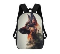 sinyumoney 3D Printed Children's 17inch German Shepherd Double Exp School Backpack High Capacity Travel Book School Bags for Boys Elementary And Middle School Students