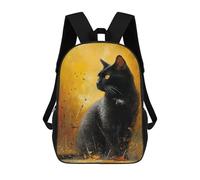 sinyumoney 3D Printed Children's 17inch Golden Autumn Cat Portrait School Backpack High Capacity Travel Book School Bags for Boys Elementary And Middle School Students