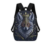sinyumoney 3D Printed Children's 17inch Golden Crown Fox School Backpack High Capacity Travel Book School Bags for Boys Elementary And Middle School Students