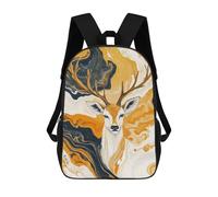 sinyumoney 3D Printed Children's 17inch Golden Deer Abstract Art Print School Backpack High Capacity Travel Book School Bags for Boys Elementary And Middle School Students