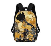 sinyumoney 3D Printed Children's 17inch Golden Floral Cat Art Print School Backpack High Capacity Travel Book School Bags for Boys Elementary And Middle School Students