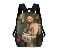 sinyumoney 3D Printed Children's 17inch Golden Retriever Reading Newspaper on Toilet -1 School Backpack High Capacity Travel Book School Bags for Boys Elementary And Middle School Students