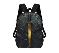 sinyumoney 3D Printed Children's 17inch Golden Sword on Dark Stone School Backpack High Capacity Travel Book School Bags for Boys Elementary And Middle School Students